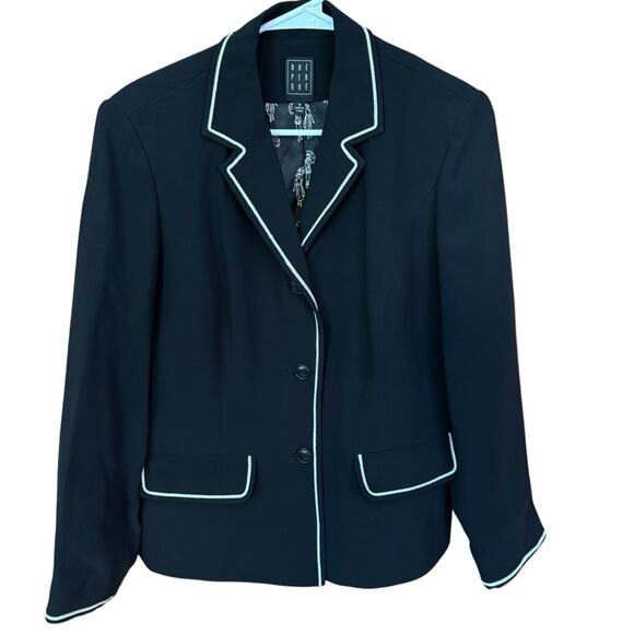 Due Per Due Women's Blazer Jacket Black w/White pin Stripe Silk Lined Size 10 - Picture 8 of 9